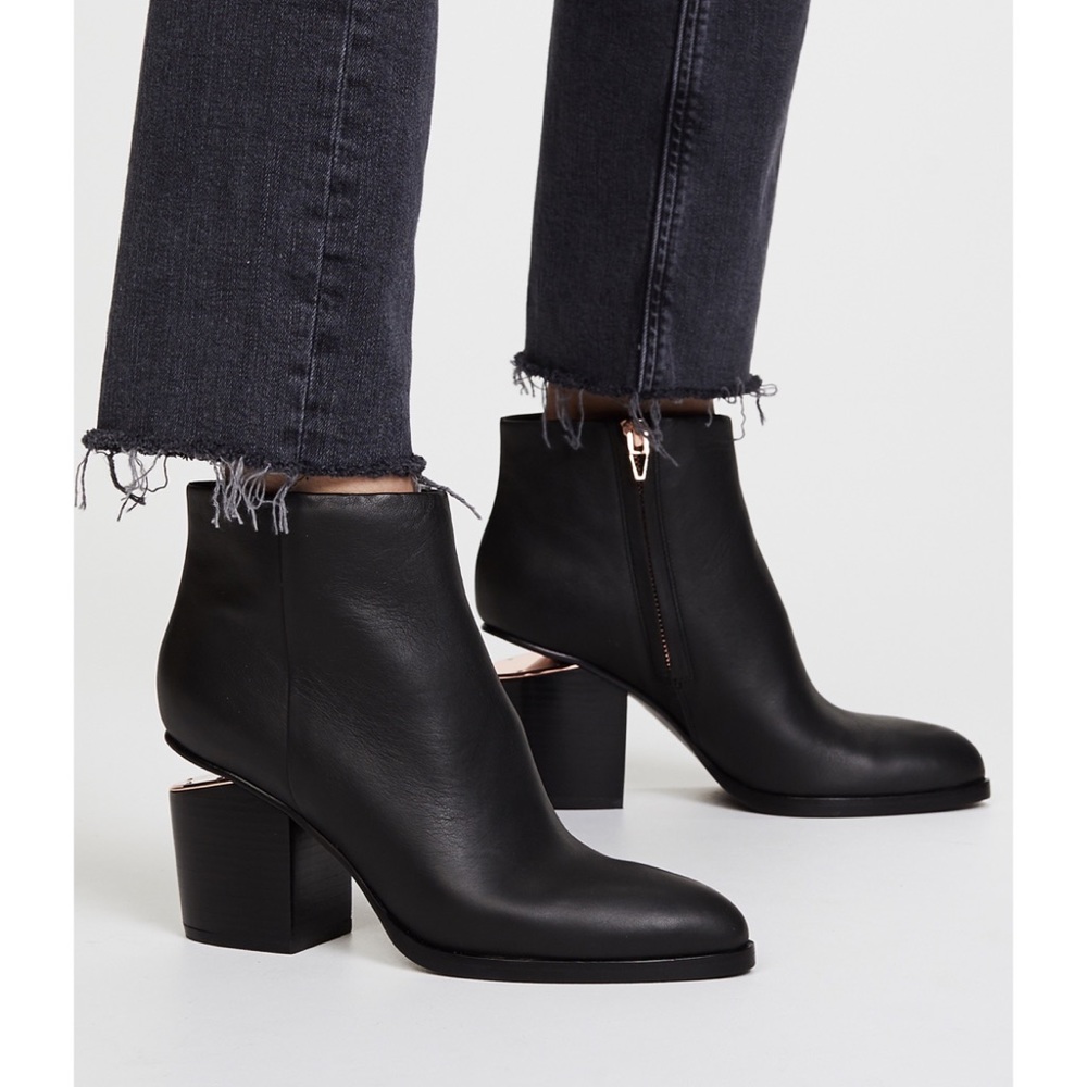 Alexander Wang Black Leather Block Heel Ankle Boots